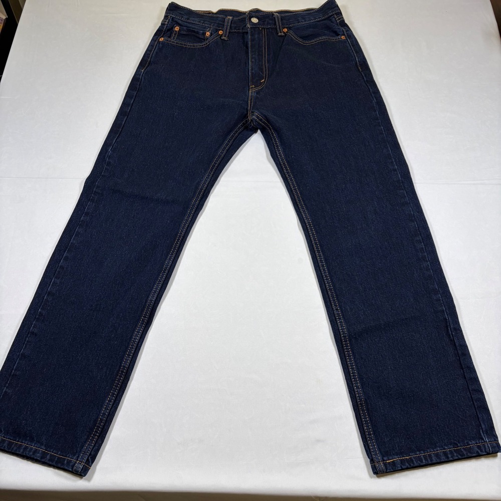 Levis 505 Regular Fit Straight Leg Jeans Mens 33x30 Dark Wash Blue Denim Pants